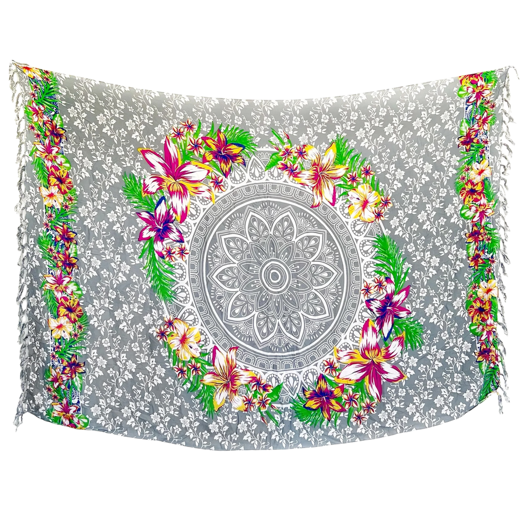 Grey Floral Mandala - Beach Sarong