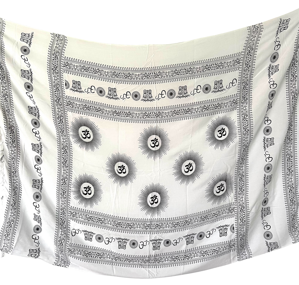 White Om Print - Beach Sarong