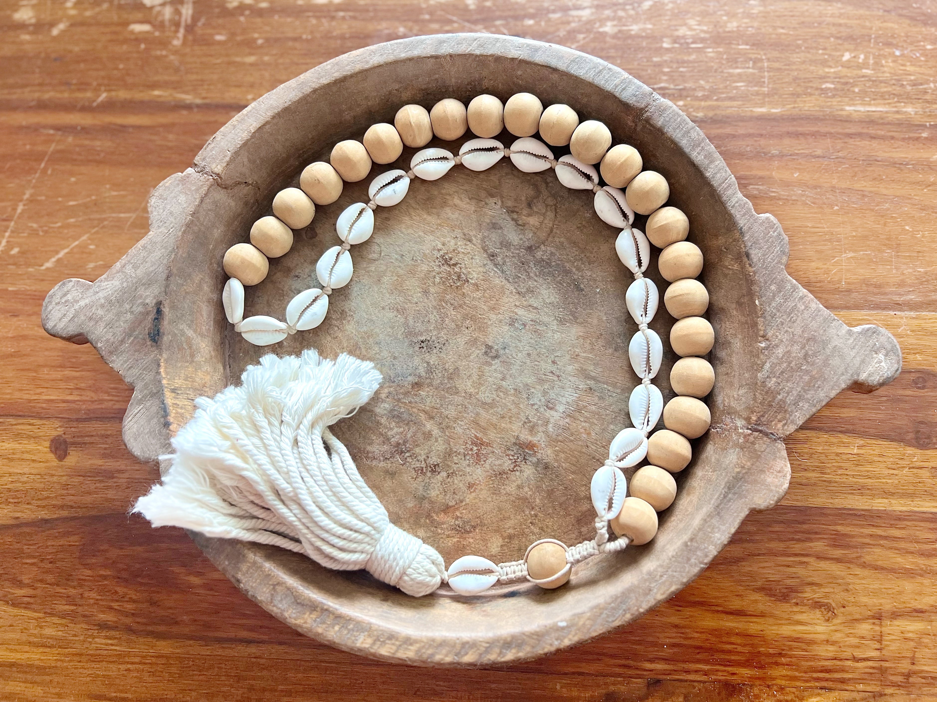 Coastal Wooden Bead & Cowrie Garland