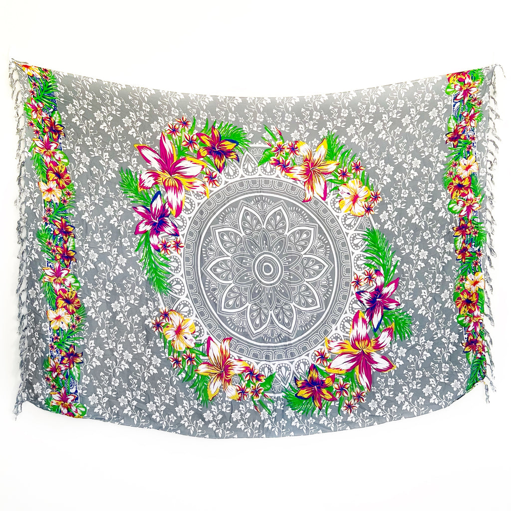 Grey Floral Mandala - Beach Sarong