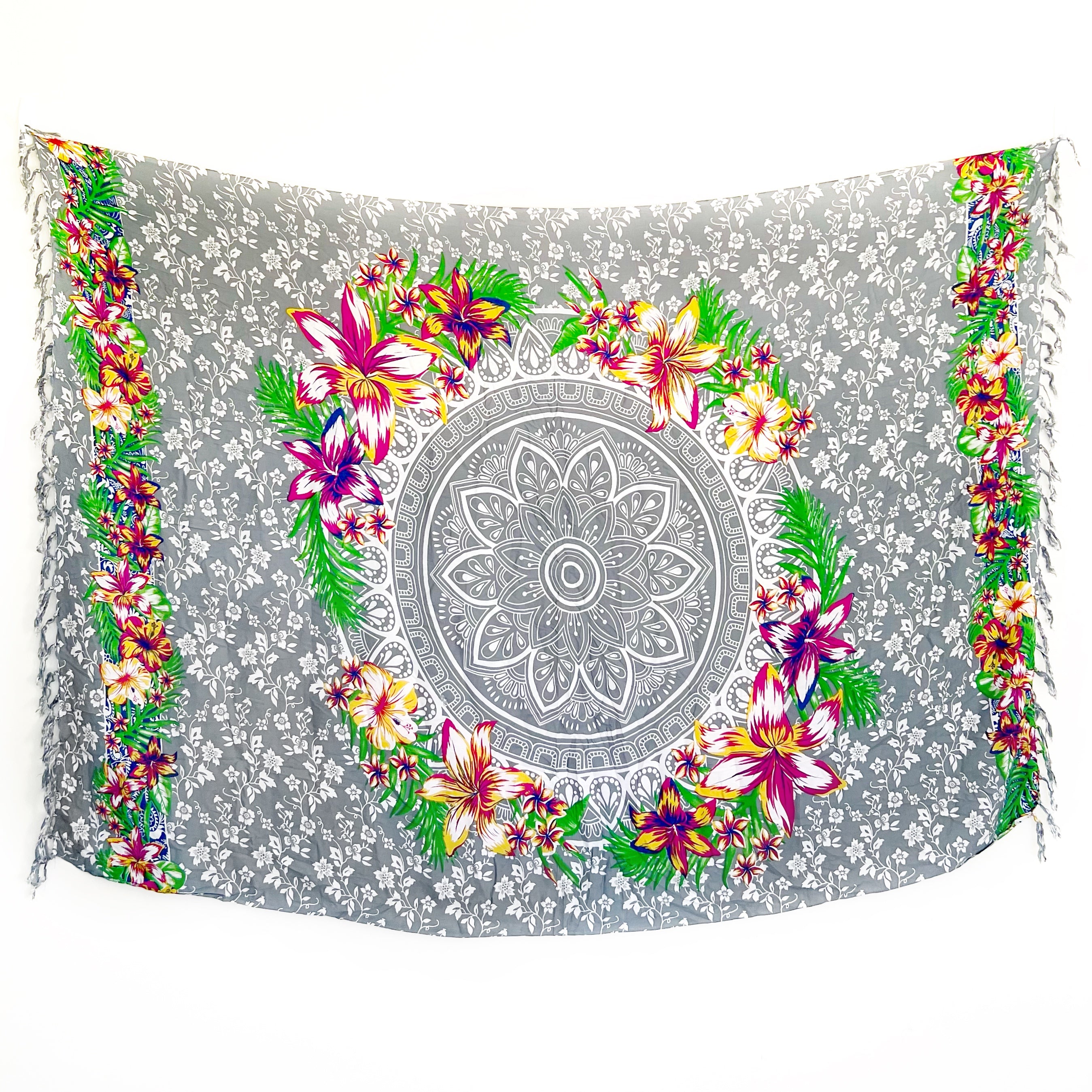 Grey Floral Mandala - Beach Sarong