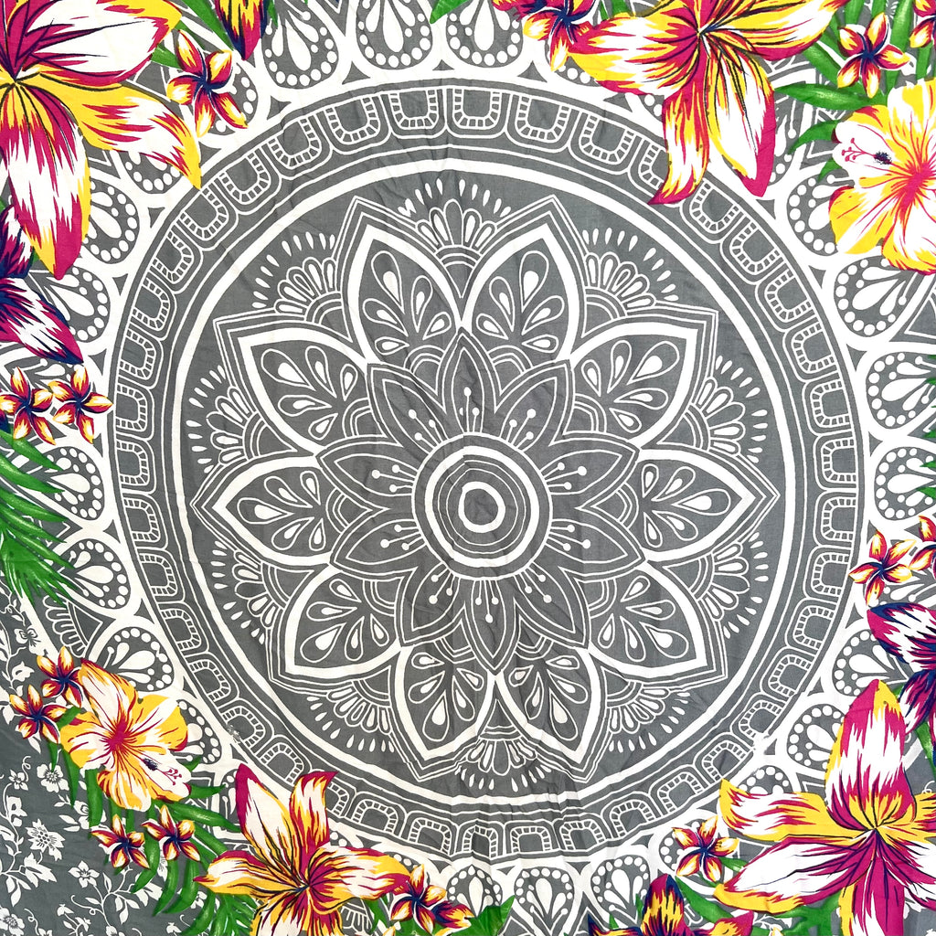 Grey Floral Mandala - Beach Sarong