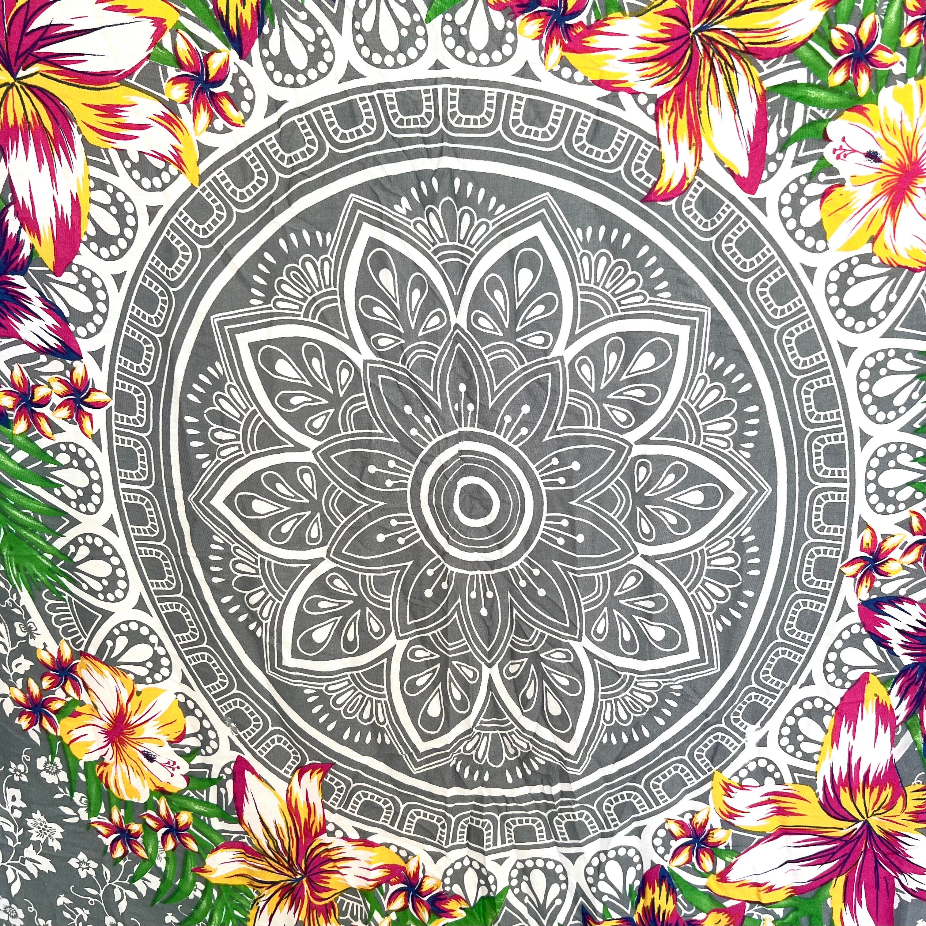 Grey Floral Mandala - Beach Sarong