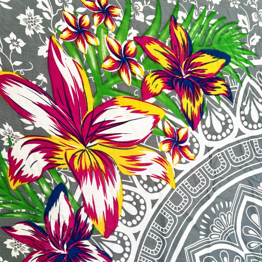 Grey Floral Mandala - Beach Sarong