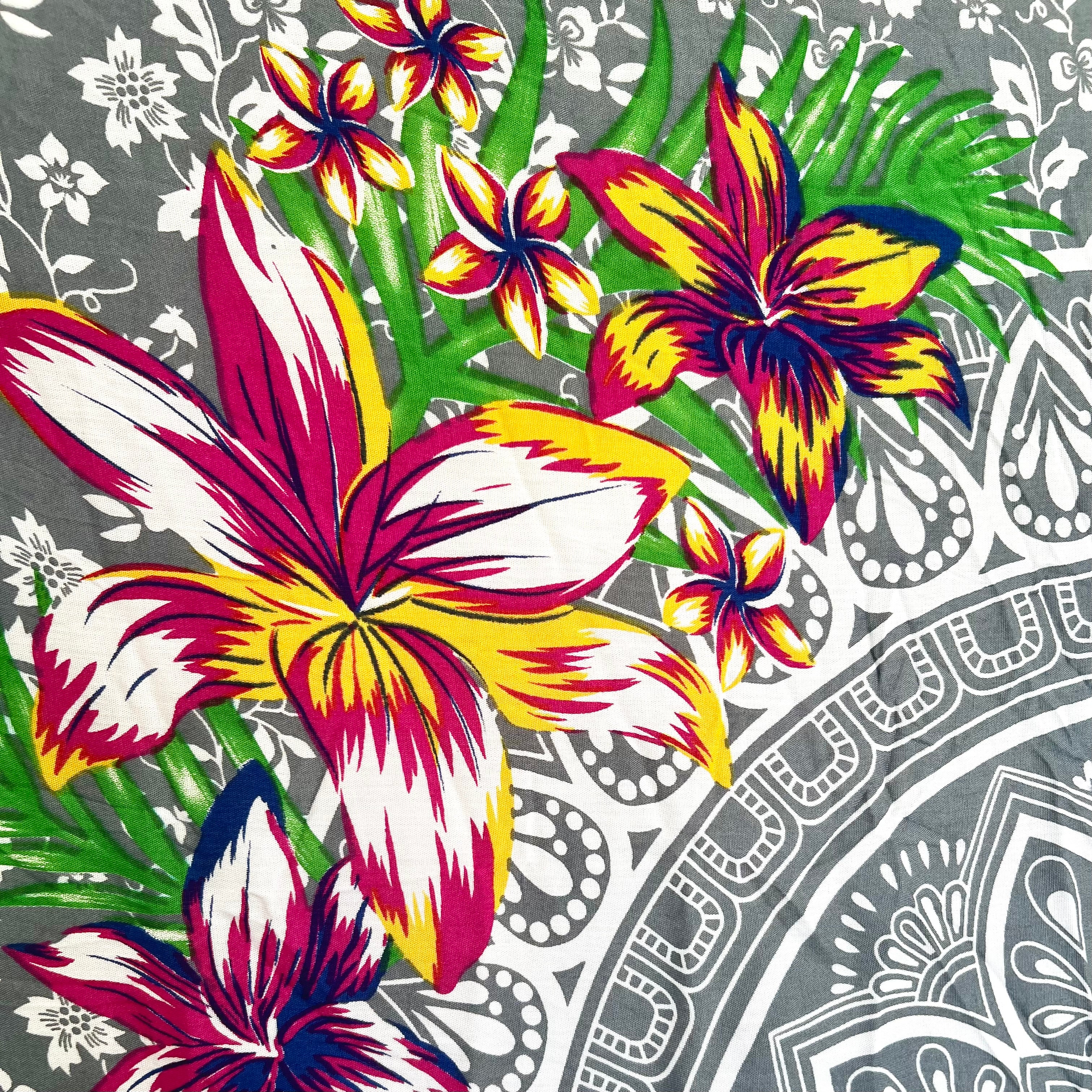Grey Floral Mandala - Beach Sarong