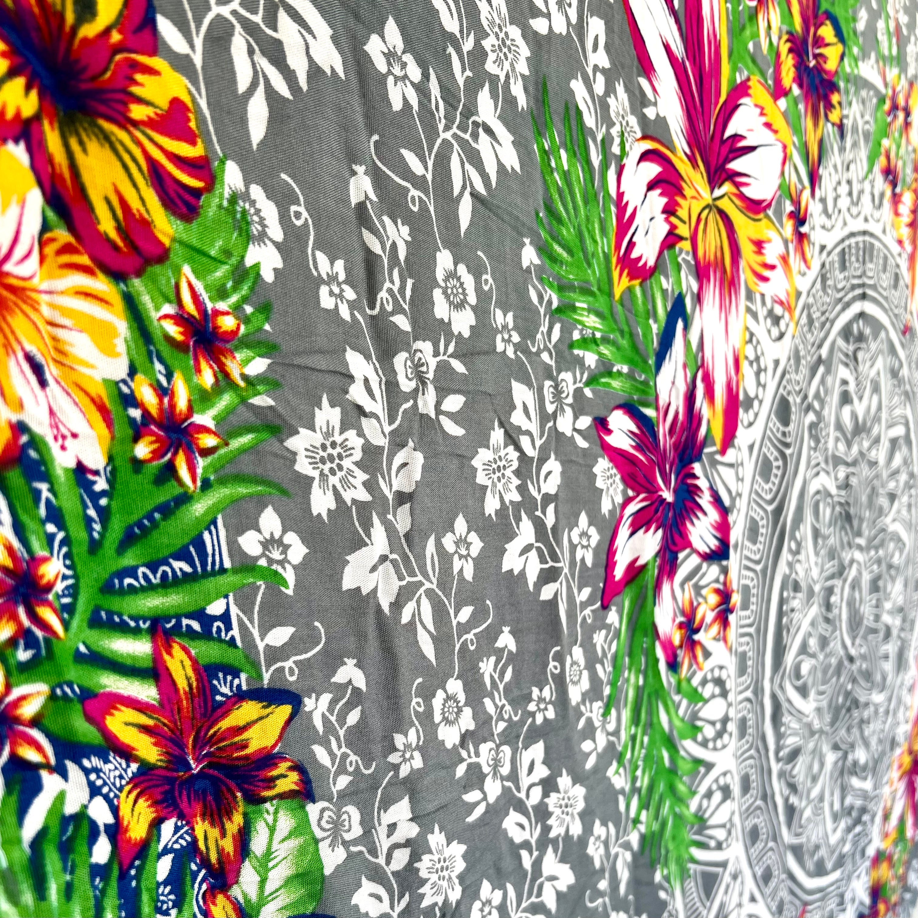 Grey Floral Mandala - Beach Sarong